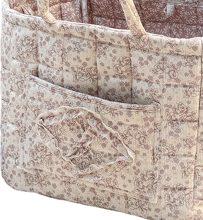 Floral Fabric Storage Basket Car Interior Storage Basket Underwear Sundries Laundry Baskets Supplies Home Organizer Bag (Pink Floral)