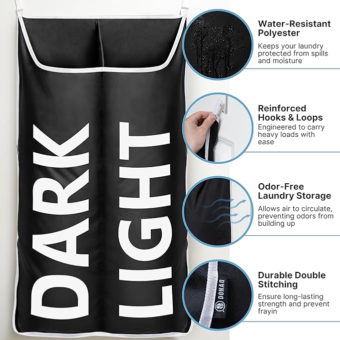 Hanging Laundry Hamper Bag XL 40x22", Space Saving over the Door Storage Bags, Behind the Door Hampers for Dirty Clothes & Wall Mounted Basket for Bathroom, Organizer for Small Room Spaces RV