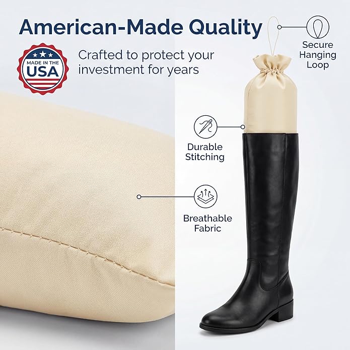 Boot Shapers for Tall Boots with Cinched String for Hanging