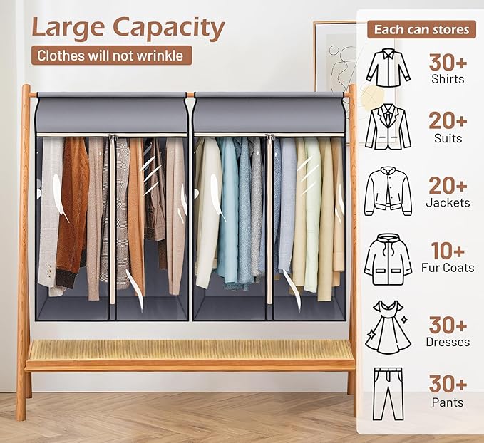 MISSLO 35" Clear Garment Bags for Hanging Clothes Fully Enclosed Coat Covers for Closet Storage with Large Clear Window and 3 Zippers (Rack not included), 2 Packs