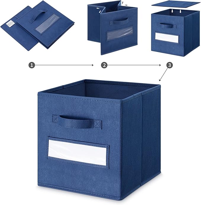 artsdi 11 Inch Storage Cube,Storage bin (Set of 10) Foldable Fabric Cube Storage Bins with 10 Labels Window Cards & a Pen,Baskets Containers for Shelves,Closet Organizers Box,cube storage,Navy Blue