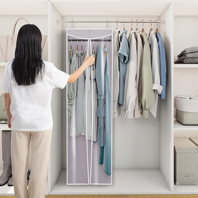 Garment Bags for Hanging Clothes Storage, Long Garment Cover with Zippered Clear Window for Closet Wardrobe Clothes Rack Organizer, Hanging Garment Bags for Dresses, Suits, 2 Pack, Gray