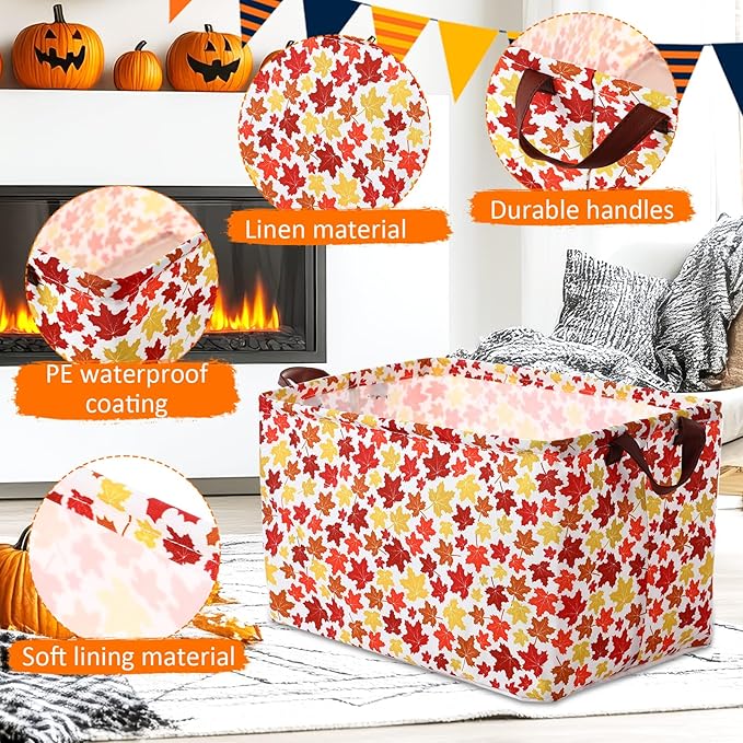 Vesici 6 Pack Thanksgiving Storage Basket for Gifts Fall Basket Farm Harvest Pumpkin Turkey Maple Leaf Storage Bins Foldable Laundry Box with Handle for Office Home Bedroom Clothes