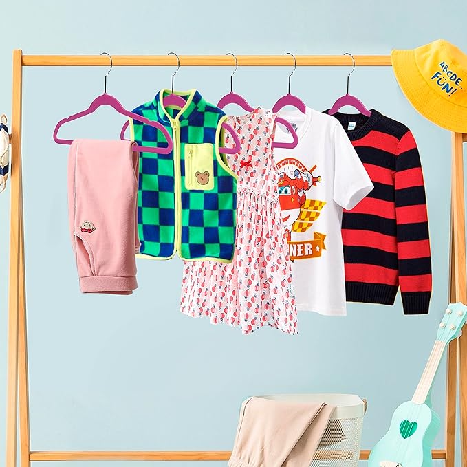 Quality Children's Plastic Non Velvet Non-Flocked Thin Compact Hangers Swivel Hook for Shirts Blouse Coats (Pink, 240)