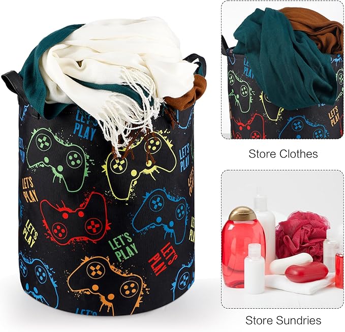 Zhehao 2 Pcs Gamer Laundry Basket Boys Kids Laundry Hamper Gamer Room Decor Gaming Storage Basket Hamper Clothes Organizer Nursery Toy Storage Bin for Easter Gifts Bedroom Bathroom Decoration(Stylish)