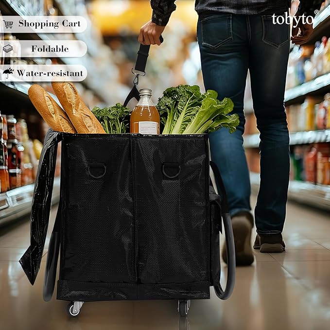 tobyto Reusable Grocery Bag on Wheels, 105L Foldable Rolling Tote, Shopping Trolley 66LBS Capacity - Water-Resistant for Laundry, Picnic, Storage & Travel