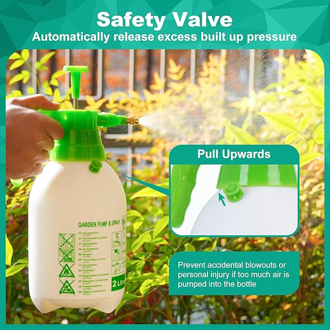 MaxWorks 51021 Hand Pump Sprayer Bottle 2L 0.5 Gal for Garden Indoor Outdoor Home with Adjustable Brass Nozzle of Mist Setting with Lock Switch