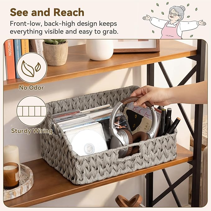 GRANNY SAYS Wicker Storage Basket for Shelves, Large Wicker Baskets with Handles, Trapezoid Woven Basket for Storage, Decorative Baskets for Gifts Empty, Gray