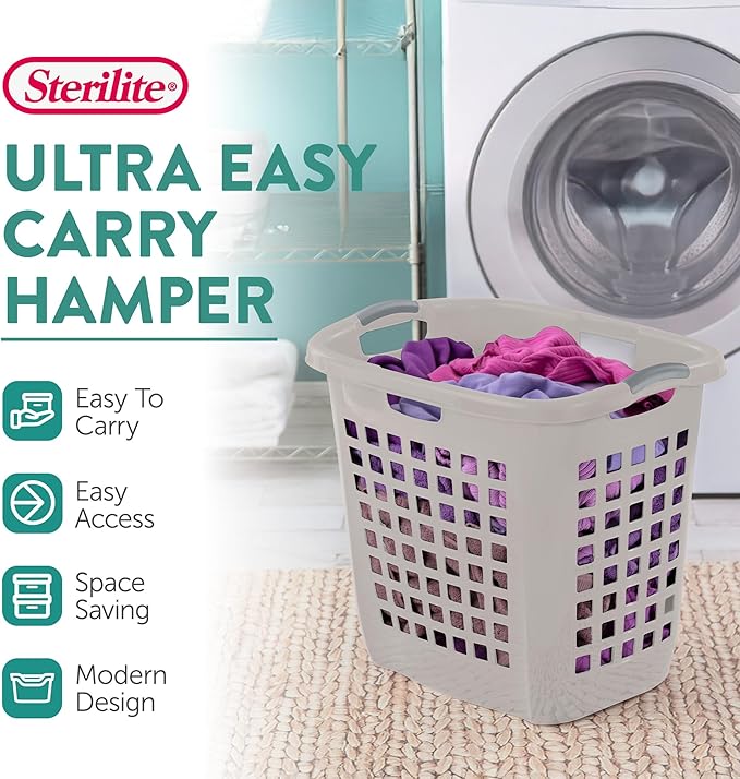 Sterilite 4-Pack 2.1 Bushel Ultra Easy Carry Hamper, Laundry Basket Organizer, Gray Pumice - Large Plastic Clothes Bin for Home, Dorm, Bathroom, and Bedroom Organization
