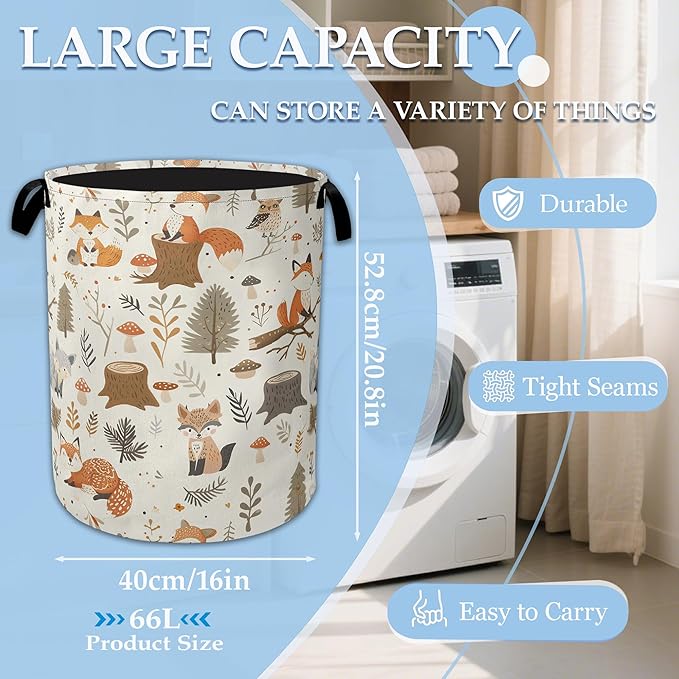 Woodland Fox Laundry Basket Collapsible Laundry Hamper, Oxford Cloth Storage Bin for Room/Bathroom/Bedroom/Dormitories 16" X 20.8"