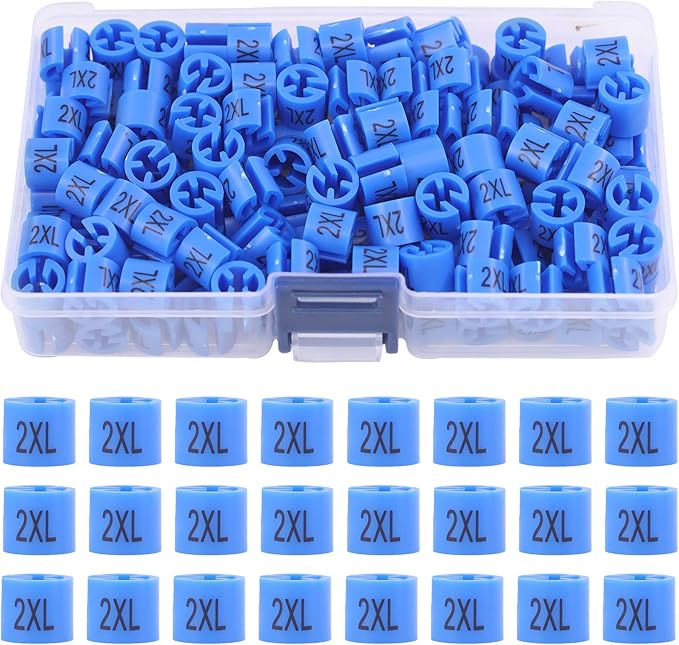 Swpeet 150Pcs Blue【 Sizes 2XL 】 Plastic Clothes Hanger Size Markers Color-Coding Hanger Sizes Hangers Tags Marker Garment Size for Wire Hangers Clothing Hangers with Storage Box