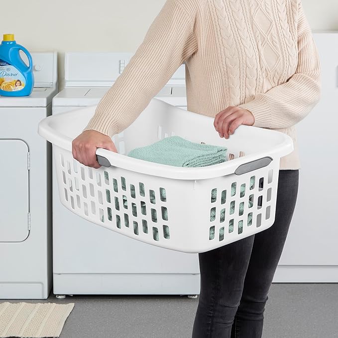 Sterilite 12 Pack HipHold Laundry Basket, Plastic Rectangle Clothes Hamper with Comfort Grip Handles & Reinforced Rim, 1.5 Bushel Capacity, White