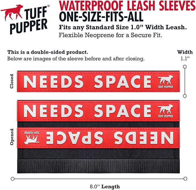 Tuff Pupper Waterproof Leash Sleeve | Fits Any Standard Size 1 Inch Wide Leash | Dual Sided Message | Durable Neoprene & Silicone | Odor & Stink Proof | Easy Secure On & Off (1 Pack, Needs Space)