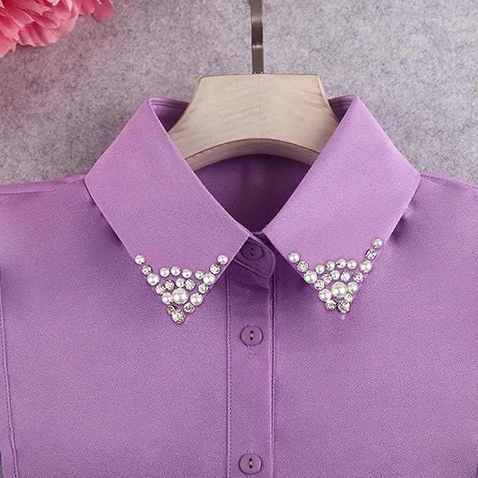 Chiffon Beading Half-Shirt Blouse Detachable Lace Fake Collars Dicky Collar Faux Collar for Women Girls