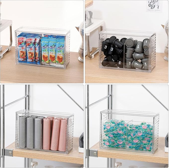 2 Pack Clear Dishwasher Detergent Pod Holder for Under Sink, Adhesive Cabinet Door Storage and Organizer for Kitchen and Bathroom, Plastic Laundry Pods Dispenser Box