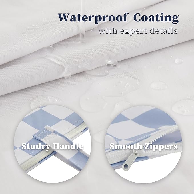 Checkered 2 Pcs Large Travel Laundry Bags for Dirty Clothes, Aesthetic Trendy Waterproof Washable Laundry Bag with Handle for Travel, Gym, Swimming Pool, Blue