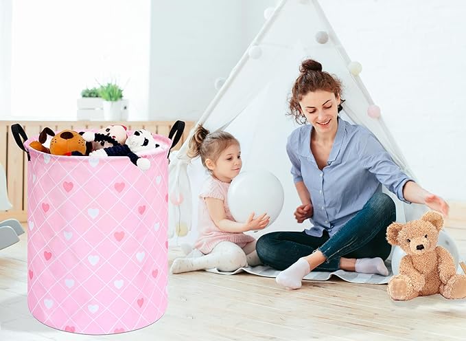 KUNRO Round Heart Valentine's Laundry Gift Basket Storage Hamper, Clothes Storage Organizer Bins, Shelf Basket with Handles for Room Decor