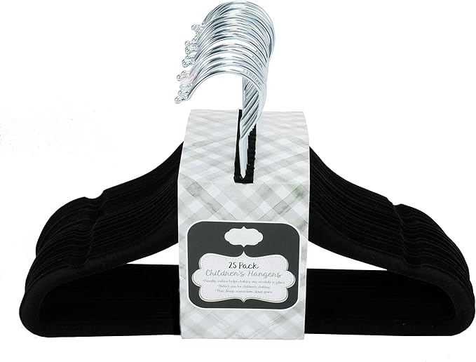 Ultra-Thin Premium Velvet Hangers - Space Saving Clothes Hangers - Non-Slip Hangers for Children - Maximize Closet Space - 25 Pack (Black)