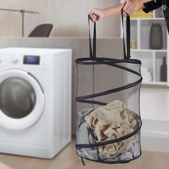 Seiritex 2Pcs Mesh Popup Laundry Hamper 115L Extra Large Collapsible Laundry Basket Foldable Clothing Storage Basket with Handles No Lid 26 H x 18 W x 18 L (Black)