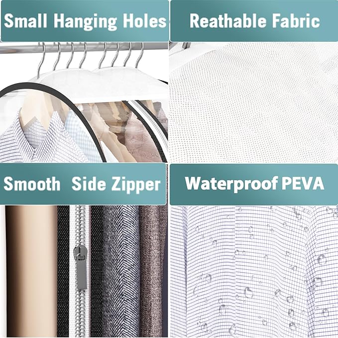 Clear Garment Bag for Hanging Clothes 10” Gusseted, 32” Suit Bags for Open Closet Storage Plastic Clothes Cover for Coat, Dress, Shirts, Fur, Jacket, Wardrobe Protectors, 4 Pack
