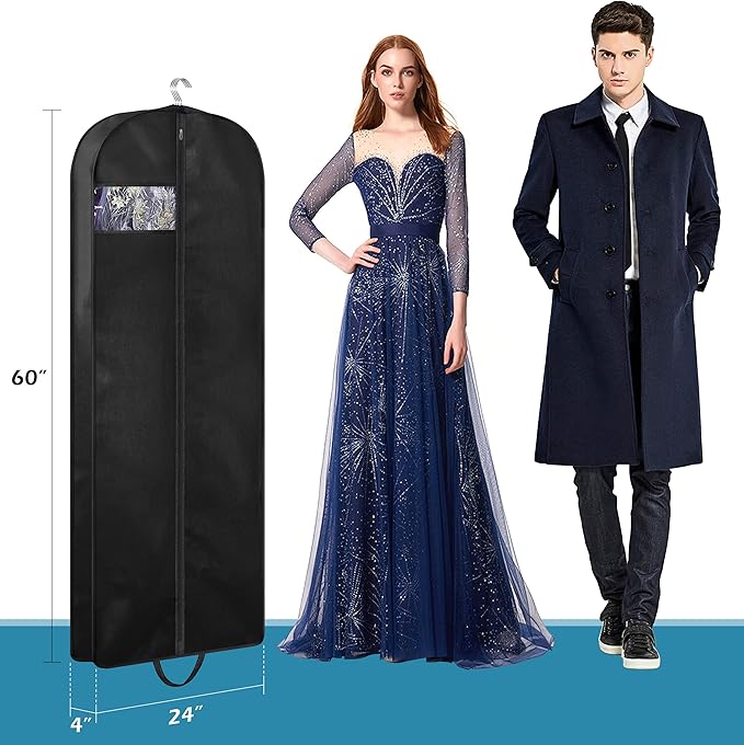 KIMBORA 60" Dress Garment Bags for Hanging Clothes Travel, Gusseted Garment Bags for Closet Storage with Handles for Long Gowns, Coats（3 Packs）