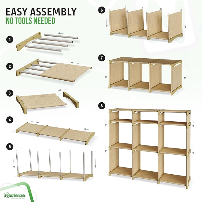 9 Cube Storage Organizer With Bins Included - Closet Storage With 9 Storage Bins - Easy To Assemble Storage Unit With Drawers - Closet Organization For Clothes, Bedroom, Nursery, & Toys (Beige)
