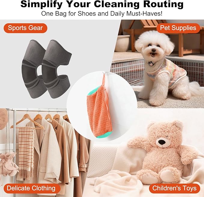 Shoe Washing Machine Bag - Shoe Laundry Bag for Washer and Dryer, Reusable 2 Pack, 360° Deep Cleaning, Self-Locking Zipper, Fits All Sneakers & Tennis Shoes - Orange