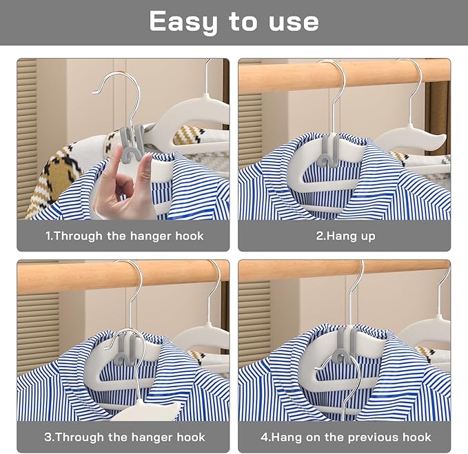 Tinfol Hanger Connector Hooks, 50pc Gray Space Saving Hooks for Closet Organizers,Heavy Duty Clothes Hanger Extender Clips for Hangers