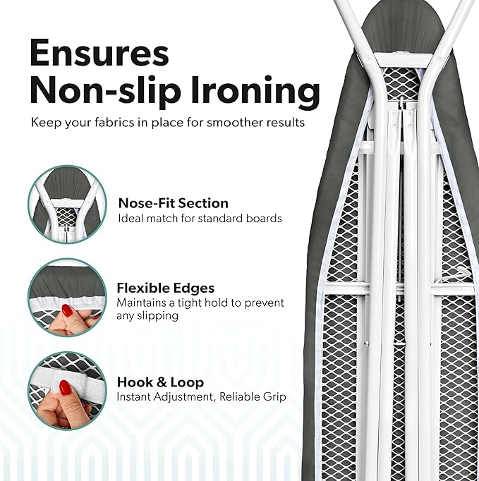 Home Intuition Extra Thick Ironing Board Cover and Pad Iron Scorch Resistant with Hook and Loop Secure Fastener and Elastic Edge,15x54, Standard Size Coated Thick Padding, Charcoal