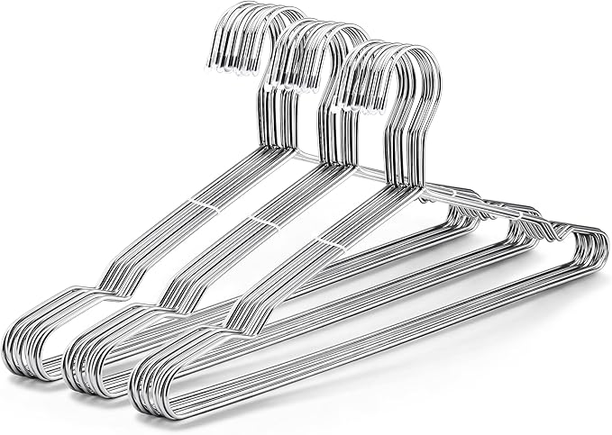 30 Pack Wire Hangers, 16.5 Inch Metal Clothes Hangers, Stainless Steel Coat Hanger with Non Slip Notch, Heavy Duty Closet Hanger Ultra Thin Space Saving for Hanging Coats Shirts T-Shirt