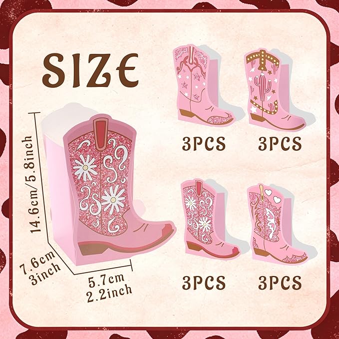 JeVenis 12 PCS Western Cowgirl Boots Flower Boxes Centerpiece Boot Shape Gift Boxes Party Decoration Vase Pink Centerpieces Boot Rodeo Birthday Baby Shower Wedding Supplies