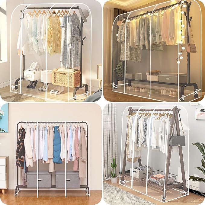 Clear Garment Rack Cover, Transparent Clothes Rack Cover with 2 Smooth Zipper, Dustproof and Waterproof Clothing Protector (M:59"L x 20"W x 59"H)