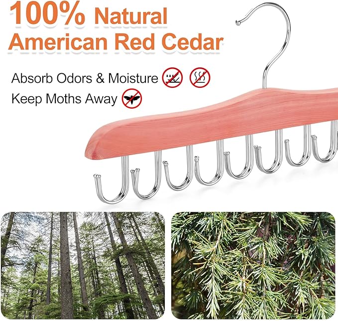 TOPIA HANGER Bra Hangers for Closet Organizer, Cedar Wooden Hangers with 20 Hooks, 2 Packs Hold Up to 80 Bras, Tank Top Hanger Space Saving, Belt Hanger-CT58U
