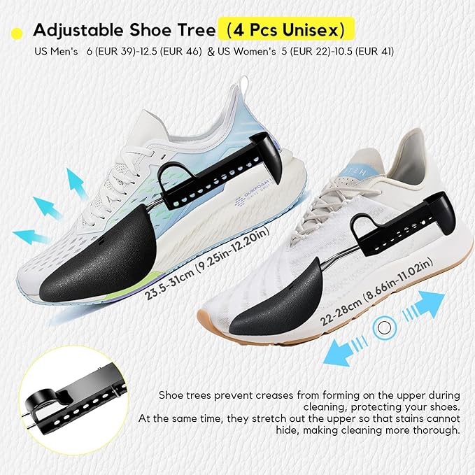 Shoe Washing Machine Bag, 4 Pcs Laundry Shoe Bag For Washing Machine, With 4 Boot Stretcher (L 6-12.5 & S 5-10.5), 360°Deep Cleaning, Fit Most Shoes Types