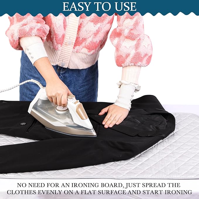 Oudain 2 Pieces Magnetic Ironing Mat Heat Resistant Ironing Blanket Portable Travel Folding Ironing Pad Iron Board Alternative Cover for Washer Dryer Table Top Laundry Clothes, 33 x 19, Grey