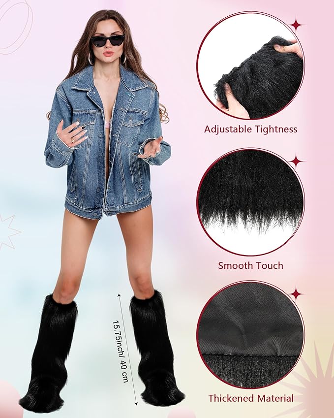 Berlune Faux Fur Fuzzy Leg Warmers Furry Boot Cuff Fur Fluffy Shoes Cover Sleeves for Women Valentines Winter Costumes