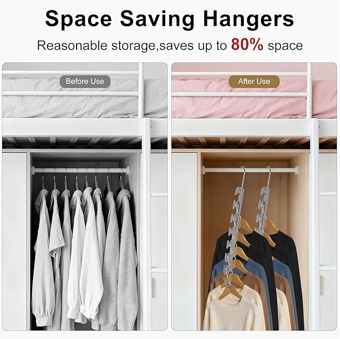 12 Pack Space Saver Hangers for Clothes, 6 Holes Expandable to 9 Holes 304 Stainless Steel Heavy Duty Multi Hangers Space Saving for Closet Bedroom Dormitory RV Outdoors