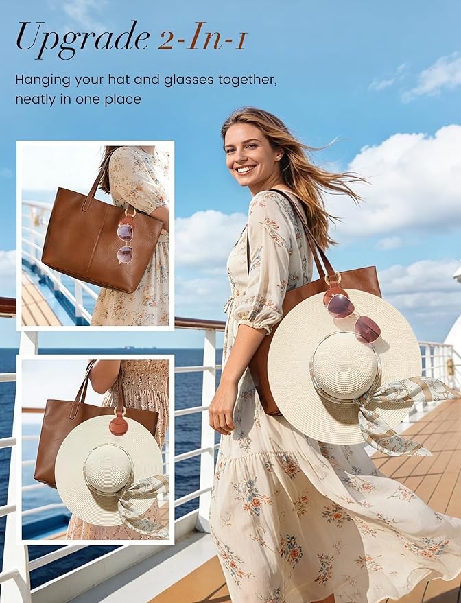 Niveaya Upgraded Magnetic Hat Clip for Hanging Sunglasses, Stylish Hat Clip for Travel Bag Luggage Backpack, Strong Magnet Hat Holder, Hands-Free, Beach Cruise Vacation Essentials, 1-Pack Brown
