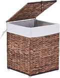 Mini Handwoven Laundry Basket with Lid, Natural Water Hyacinth Storage Basket with Handle, Removable Cotton Liner, Durable and Stylish for Bedroom, Bathroom, Laundry Room