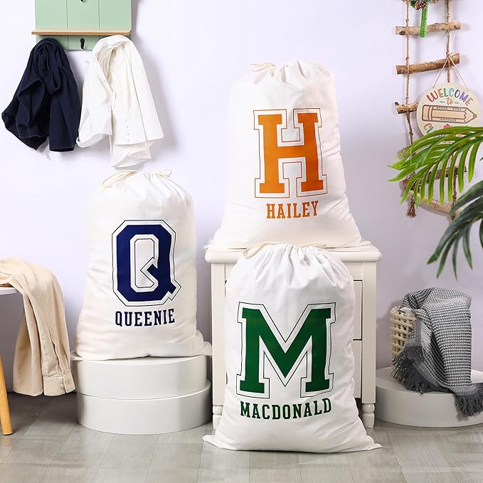 Personalized Initial Name Laundry Bag Custom College Dorm Room Essentials for Girls Guys Dirty Clothes Travel Laundry Bags with Drawstring Strap 19.29"Wx26.77"H