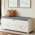 Amada Shoe Storage Bench with Cushion, 47.2" Long Entryway Bench with Lift Top Storage, 4-Door Shoe Bench with Adjustable Shelves, 300 lb Capacity for Entryway, Bedroom, Living Room, Classic White