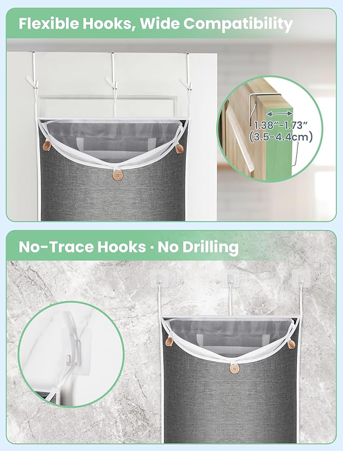 NiHome XL Hanging Laundry Hamper(39.4" x 22.4"), 2-in-1 Laundry System with Delicates Bag, Durable Water-Resistant Fabric, Includes 3 Door and 3 Wall Hooks