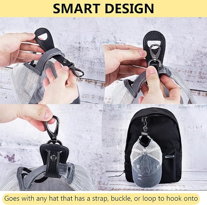 BAREFOOT CARIBOU Hat Clip for Travel, Hands-Free Bag, Backpack, Purse, and Hiking Gear Clip-on Holder Strap for Baseball, Snapback, and Ponytail Caps