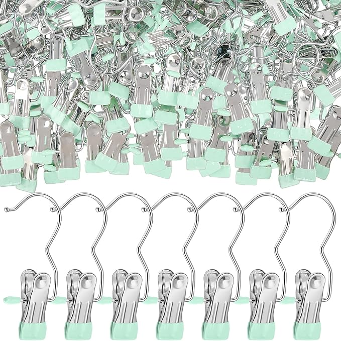 Yinder Boot Hangers Clips Laundry Hooks Hanging Stainless Steel Clothes Pins Portable Hangers for Closet Travel Socks Pants Handbags Hats Towels(Green,250 Pcs)
