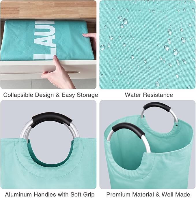 Large Laundry Basket Collapsible，Freestanding Clothes Hamper Bag with Handles – Tall Folding Dirty Laundry Bin，Sturdy Laundry Sorter for College Dorm，Laundry Room – 130L (Light Blue)