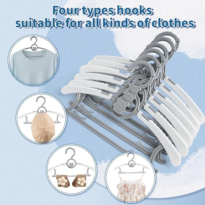 Baby Hangers for Closet Adjustable, Extendable & Stackable Kids Hangers, 11~14inch Non-Slip Plastic Kid Hangeres, Toddler Hangeres for Infant Baby Toddler Children Nursery Teen, Gray, 100PCS