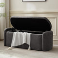 VKNOW Oval Storage Ottoman Bench, 46" Upholstered End of Bed Bench Ottomans Bench Foot Rest, Sherpa Storage Bench for Bedroom, Living Room and Hallway, Dark Grey