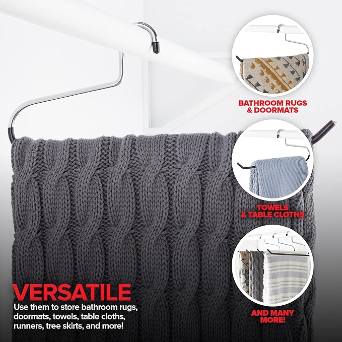 Blanket Hangers (3 Pack) - Stainless Steel Quilt Hangers with Vinyl Non-Slip Coating - Holds Up to 40 Lbs - Heavy Duty for Closet Storage, Comforters, Bedding, Towels, Rugs - Stock Your Home