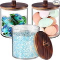 SheeChung 3 Pack 50 Oz Dark Wood Lid Large Apothecary Jar - Rustic Farmhouse Laundry Room Decor - Container for Bathroom Organization - Clear Storage Canister for Scent Beads & Salts