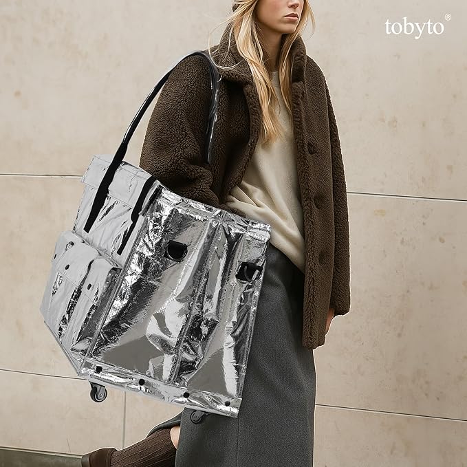 tobyto Reusable Grocery Bag on Wheels, 105L Foldable Rolling Tote, Shopping Trolley 66LBS Capacity - Water-Resistant for Laundry, Picnic, Storage & Travel